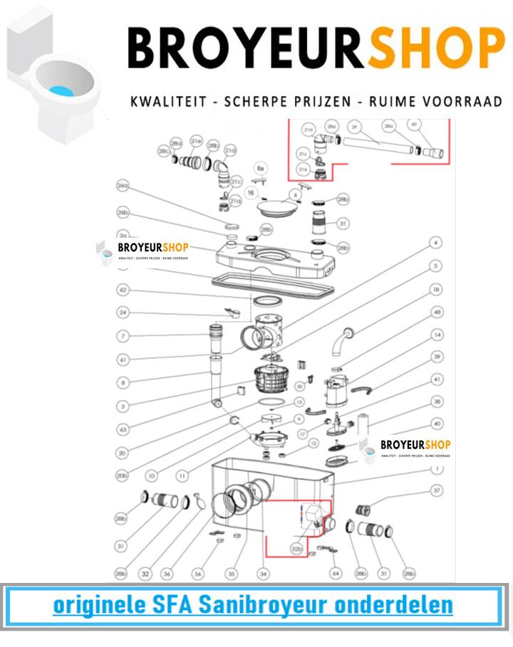 Sanibroyeur Saniplus up onderdelen